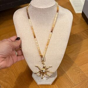Mignonne Gavigan Gold Sunburst Charm on Beaded Opal Necklace
